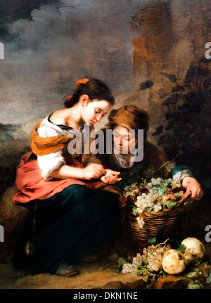 Les petits marchands de fruits - Bartolomé Esteban Murillo (1618-1682) Espagne l'espagnol Banque D'Images