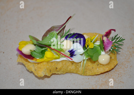 La nourriture de Simon Rogan's award winning restaurant L'enclume en Cumbria Banque D'Images
