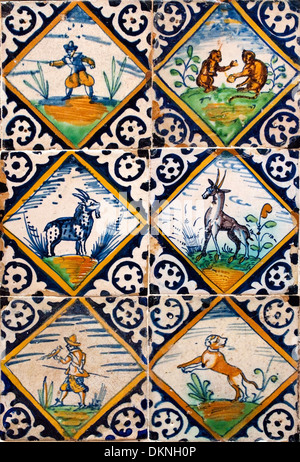 Les chasseurs et les animaux carreaux carreaux bleu néerlandais Pays-bas Hollande 1600 Museum Banque D'Images