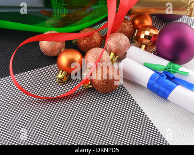 Bouteille de champagne, carte de Nouvel An et Noël Décoration Banque D'Images