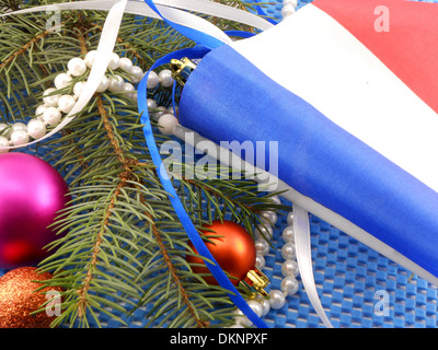 France drapeau avec décoration de Noël, carte de nouvel an Banque D'Images