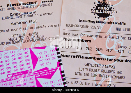 Euro Millions loterie nationale, ticket de jeu et gagner la réception Banque D'Images
