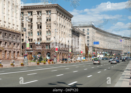 Khreshchatyk, la rue principale de Kiev, la capitale de l'Ukraine. Banque D'Images