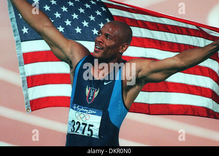 MAURICE GREENE.100 MÈTRES, AUX JEUX OLYMPIQUES DE SYDNEY, AUSTRALIE.y.STADE OLYMPIQUE, SYDNEY, SYDNE.22/09/2000.H49C22 Banque D'Images