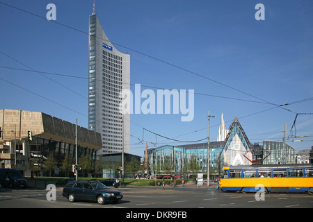 Sachsen Leipzig Mitteldeutscher Rundfunk MRD Augustus square Tramway Université Banque D'Images