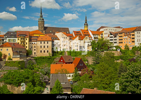 Budysin Bautzen Allemagne cathédrale dome Europe Lusace Weser de Haute Lusace Petri panorama city hall tower Saxe Banque D'Images