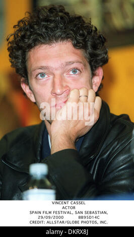 Le 29 septembre, 2000 - FILM FESTIVAL, SAN SEBASTIAN - Vincent Cassel.acteur.ESPAGNE.FILM FESTIVAL, SAN SEBASTIAN,.29/09/2000.BB95D14C.CREDIT : crédit(Image : © Photos Globe/ZUMAPRESS.com) Banque D'Images