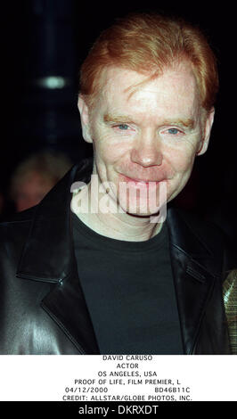 4 décembre 2000 - LA PREUVE DE LA VIE, PREMIER FILM, L'ACTEUR DAVID CARUSO -..OS Angeles, USA.LA PREUVE DE LA VIE, PREMIER FILM, L.04/12/2000.BD46B11C.CREDIT : crédit(Image : © Photos Globe/ZUMAPRESS.com) Banque D'Images