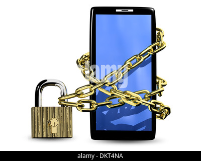 3d illustration d'un smartphone dans une chaîne sur le cadenas Banque D'Images