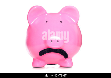 Piggy Bank wearing fake moustache silhouette studio Banque D'Images