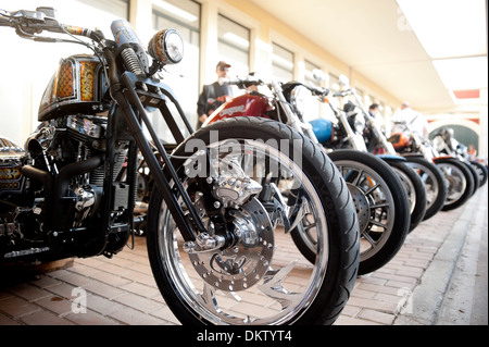 Les motos garées dans un événement Harley Davidson Banque D'Images