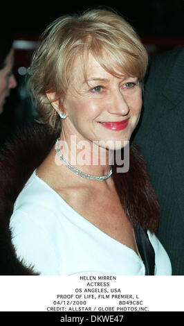 4 décembre 2000 - LA PREUVE DE LA VIE, PREMIER FILM, L'actrice Helen Mirren -..OS Angeles, USA.LA PREUVE DE LA VIE, PREMIER FILM, L.04/12/2000.BD49C8C.CREDIT : crédit(Image : © Photos Globe/ZUMAPRESS.com) Banque D'Images