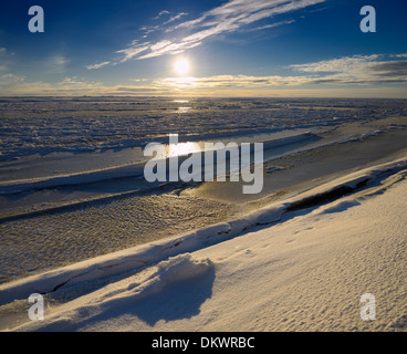 Formations de glace à l'embouchure de la rivière l'affaissement de se jeter dans la mer de Beaufort de Prudhoe Bay océan arctique à deadhorse usa alaska Banque D'Images