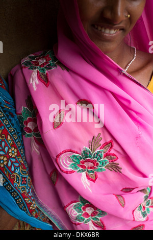 Woman in pink sahri - l'État du Bihar, en Inde. Banque D'Images