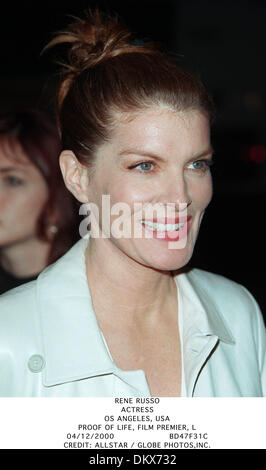 4 décembre 2000 - LA PREUVE DE LA VIE, PREMIER FILM, L'ACTRICE - RENE RUSSO..OS Angeles, USA.LA PREUVE DE LA VIE, PREMIER FILM, L.04/12/2000.BD47F31C.CREDIT : crédit(Image : © Photos Globe/ZUMAPRESS.com) Banque D'Images