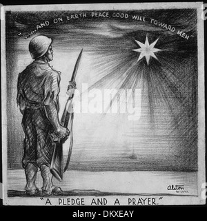 Cette image comporte la phrase « Un engagement et une prière - et sur Terre la paix, la bonne volonté envers les hommes », symbolisant les valeurs de paix et de bonne volonté en temps de conflit. Banque D'Images