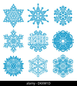 C'est beaucoup de différents flocons sur fond blanc Banque D'Images