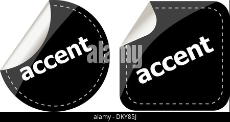 Accent noir sur blanc, set autocollants bouton icône Banque D'Images