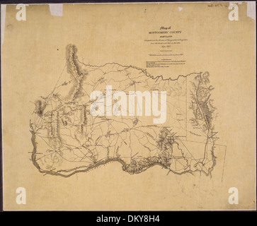 Une carte du comté de Montgomery, dans le Maryland, compilée par le Bureau of Topographic Engineers, fournissant des informations topographiques détaillées et les caractéristiques du terrain de la région. Banque D'Images