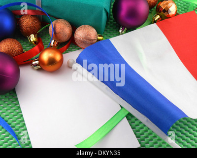 France drapeau avec décoration de Noël, carte de nouvel an Banque D'Images