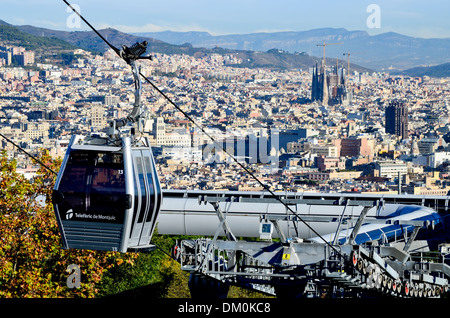 Téléphérique de Montjuïc, paysage urbain. Barcelone, Catalogne, Espagne. Banque D'Images