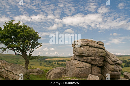 Paysage de landes impressionnant près de Tor sur selle, Dartmoor à Northwest Banque D'Images