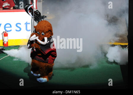 30 janvier 2010 - Denver, Colorado, États-Unis - 30 janvier 2010 : le mammouth laineux, la mascotte du Colorado, entre dans l'arène avant un match de Ligue nationale de crosse entre les Washington Stealth et Colorado Mammoth joué au Pepsi Center de Denver, Colorado..Crédit obligatoire : Andrew Fielding / Southcreek Global (Image Crédit : © Andrew Fielding/ZUMApress.com) Southcreek/mondial Banque D'Images