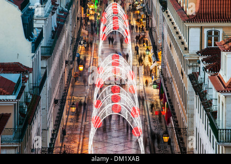 Lumières de Noël dans la Rua Augusta, Lisbonne, Portugal, Europe Banque D'Images