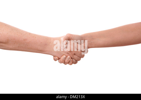 Vieux et jeunes woman shaking hands Banque D'Images