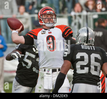 Nov 21, 2009 - Oakland, Californie, États-Unis - Oakland Raiders vs Cincinnati Bengals au Oakland-Alameda County Coliseum Dimanche, Novembre 22, 2009, sous la pression des Bengals de Cincinnati quart-arrière Carson Palmer # 9 Faire passer. (Crédit Image : © Al/ZUMApress.com) Golub Banque D'Images