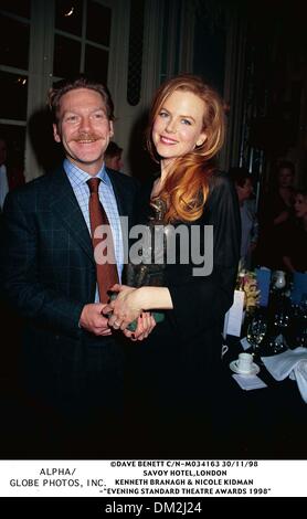 30 novembre 1998 - Londres, Grande-Bretagne - 30/11/98 L'hôtel Savoy de Londres,.Kenneth Branagh & Nicole Kidman. -''EVENING STANDARD THEATRE AWARDS1998'(Image Crédit : © Globe Photos/ZUMAPRESS.com) Banque D'Images