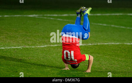 Plzen, République tchèque. Dec 10, 2013. Pavel Horvath de FC Viktoria Plzen célèbre après avoir remporté la 6ème manche de la Ligue des Champions match contre le CSKA Moscou a joué à Plzen, République tchèque, le 10 décembre 2013. Credit : Michal Kamaryt/CTK Photo/Alamy Live News Banque D'Images