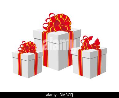 Boîtes cadeaux avec des rubans rouges et or Illustration de Vecteur