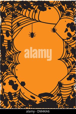 Scary fond orange avec les araignées Illustration de Vecteur