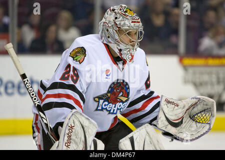 05 Février 2010 : Rockford IceHogs Corey Crawford (30) dans l'objectif au cours de la première période de ce match entre la Ligue américaine de hockey les IceHogs de Rockford et le lac Erie Monsters joué au Quicken Loans Arena de Cleveland, OH. Les IceHogs défait les monstres 5-3..Crédit obligatoire : Frank Jansky / Southcreek Global (Image Crédit : © Frank Jansky/global/ZUMApress.com) Southcreek Banque D'Images