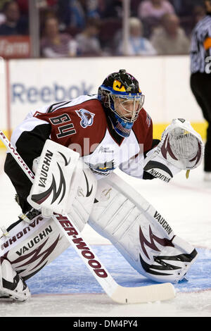 26 Février 2010 : le lac Érié gardien monstres Billy Sauer (64) au cours de la Ligue américaine de Hockey match entre le Syracuse Crunch et le lac Erie Monsters joué à la Quicken Loans Arena de Cleveland, OH. Le craquement a défait les monstres 3-2..Crédit obligatoire : Frank Jansky / Southcreek Global (Image Crédit : © Frank Jansky/global/ZUMApress.com) Southcreek Banque D'Images