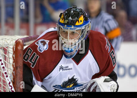 26 Février 2010 : le lac Érié gardien monstres Billy Sauer (64) au cours de la Ligue américaine de Hockey match entre le Syracuse Crunch et le lac Erie Monsters joué à la Quicken Loans Arena de Cleveland, OH. Le craquement a défait les monstres 3-2..Crédit obligatoire : Frank Jansky / Southcreek Global (Image Crédit : © Frank Jansky/global/ZUMApress.com) Southcreek Banque D'Images