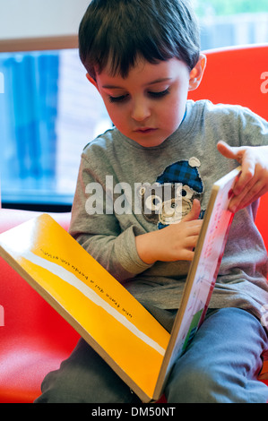 Boy reading book Banque D'Images