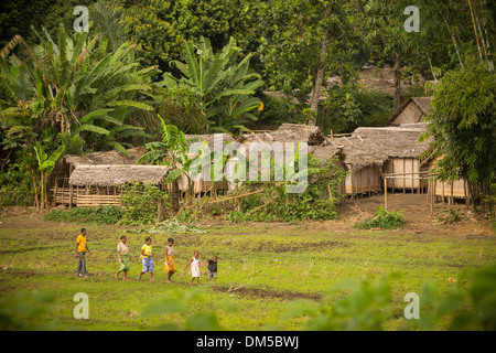 Village et de rizières dans le district de Fenerive Est, à Madagascar Banque D'Images