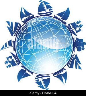 Globe 3D avec des voiliers Illustration de Vecteur