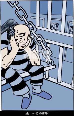 Prisonnier en cellule de prison Illustration de Vecteur