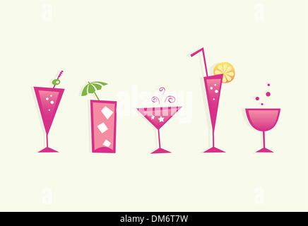 L'été chaud des boissons et verres à cocktail - vecteur. Illustration de Vecteur