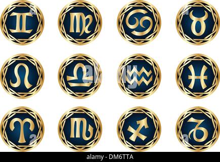 Gold zodiac icons Illustration de Vecteur