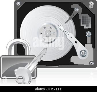 Disque dur de l'ordinateur et verrouillage Illustration de Vecteur