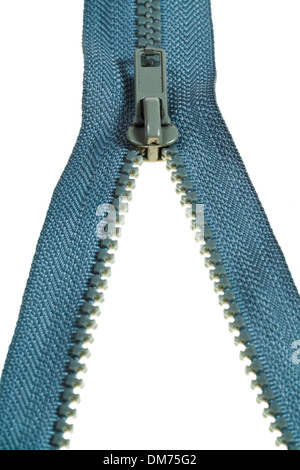 Curseur à glissière plastique close up isolé sur fond blanc Banque D'Images