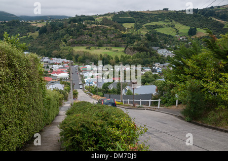 La rue la plus raide du monde, Baldwin Street, Dunedin, Otago, île du Sud, Nouvelle-Zélande. Banque D'Images