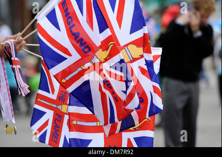 Union Jack avec le logo de la flamme olympique Banque D'Images
