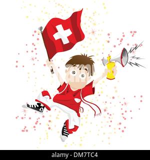 Fan de sport avec le drapeau de la Suisse et de l'avertisseur sonore Illustration de Vecteur