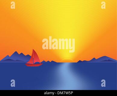 Mountain Bay Sunset Illustration de Vecteur