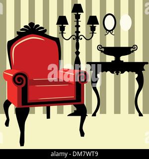 Mobilier intérieur avec fauteuil rouge Illustration de Vecteur